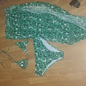 3 Piece Triangle bikini and sarong Skirt Set